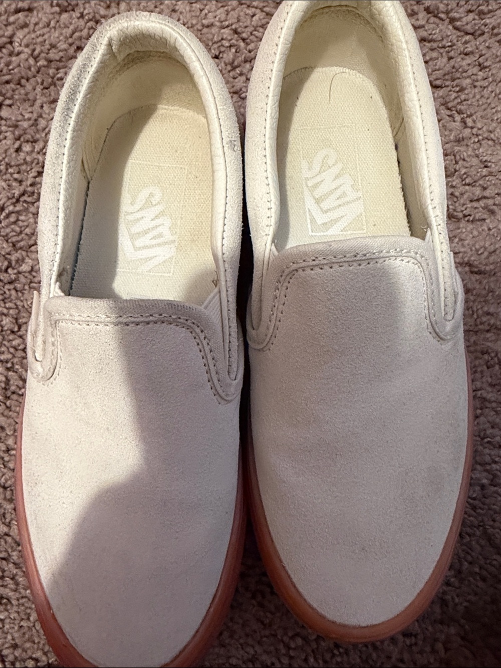 Vans Slip-On Suede Loafers in Off-White with Gum Sole